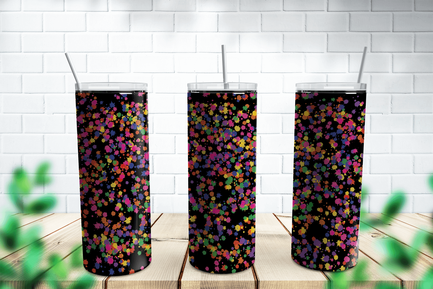 Rainbow With Black Background Power Wash Tumbler Design